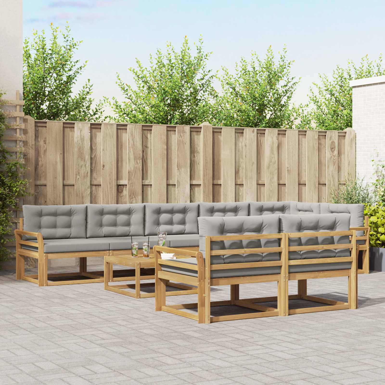 Udendørs sofagruppe 9 pcs Hvid og lysegrå 79 x 79 x 37 cm