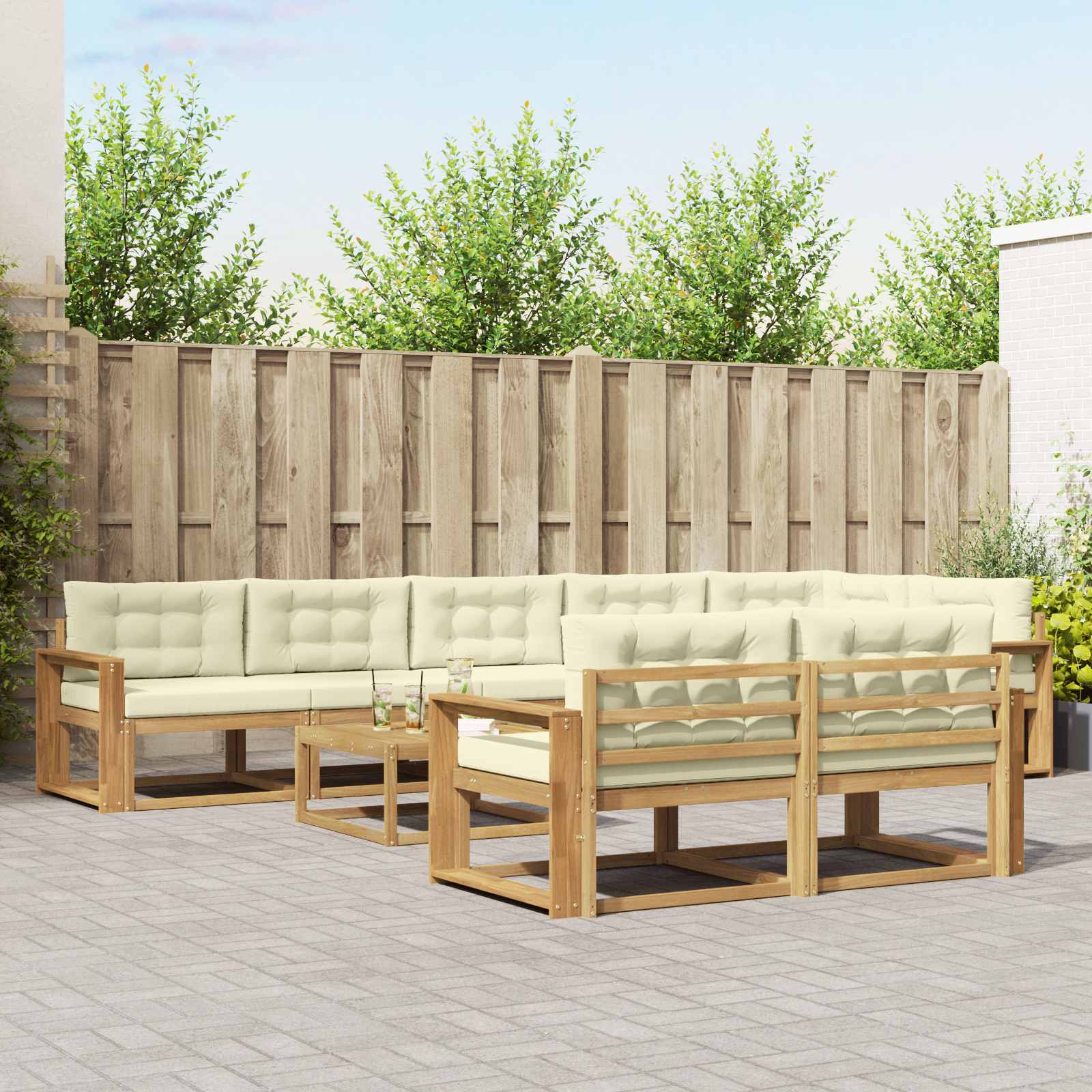 Udendørs sofagruppe 9 pcs Hvid og cremefarvet 79 x 79 x 37 cm