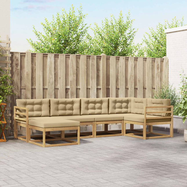 Udendørs sofagruppe med pude 5 pcs Hvid og Beige Polyester