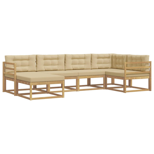 Udendørs sofagruppe med pude 5 pcs Hvid og Beige Polyester