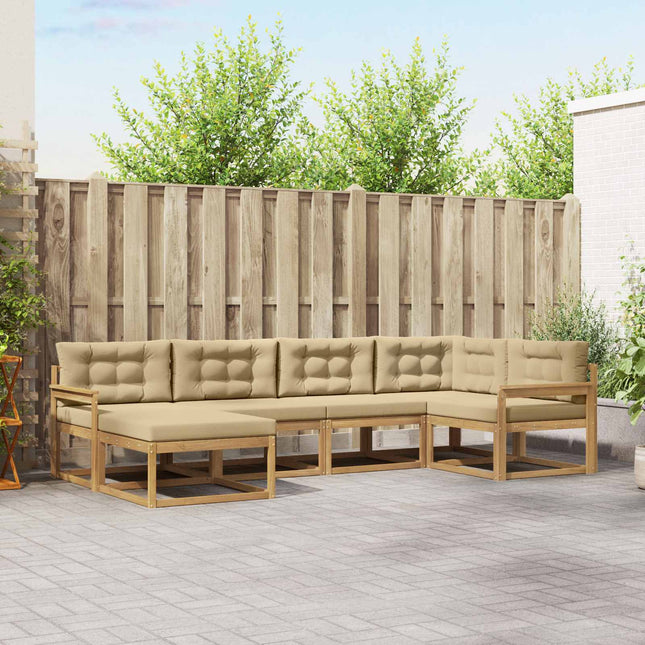 Udendørs sofagruppe med pude 5 pcs Hvid og Beige Polyester