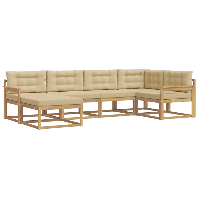 Udendørs sofagruppe med pude 5 pcs Hvid og Beige Polyester