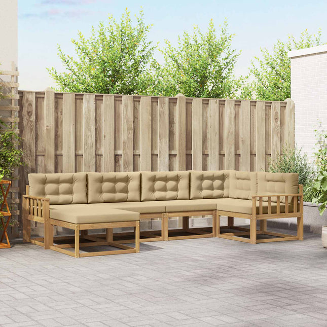 Udendørs sofagruppe med pude 5 pcs Hvid og Beige Polyester