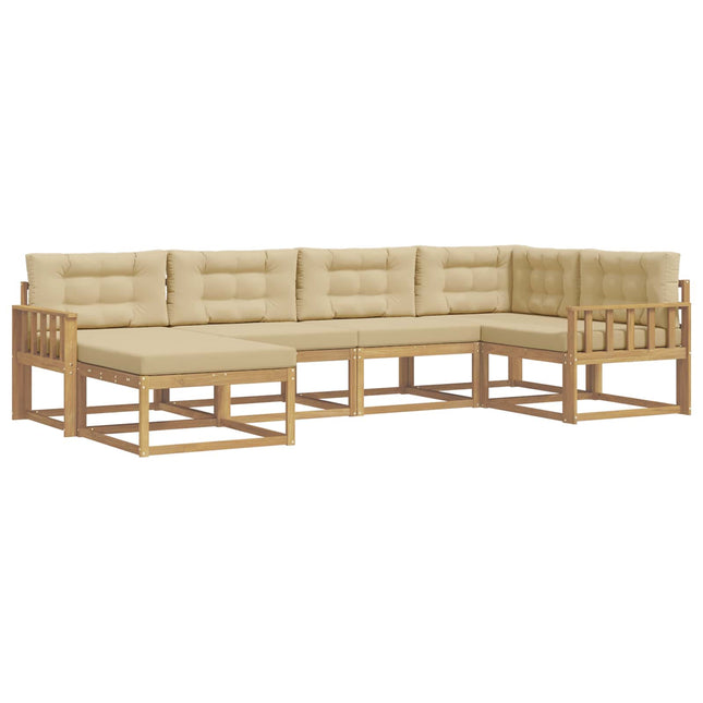 Udendørs sofagruppe med pude 5 pcs Hvid og Beige Polyester
