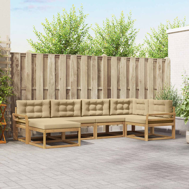 Udendørs sofagruppe med pude 5 pcs Hvid og Beige Polyester