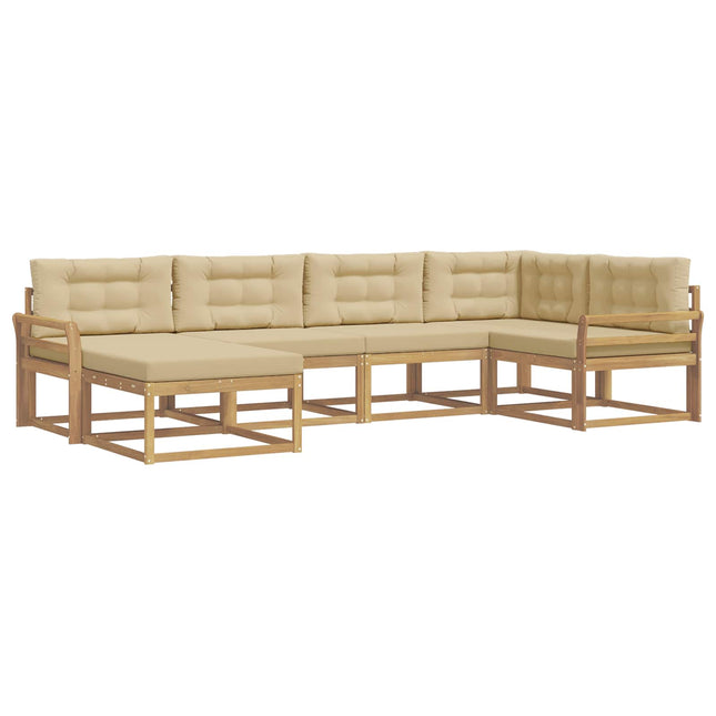 Udendørs sofagruppe med pude 5 pcs Hvid og Beige Polyester