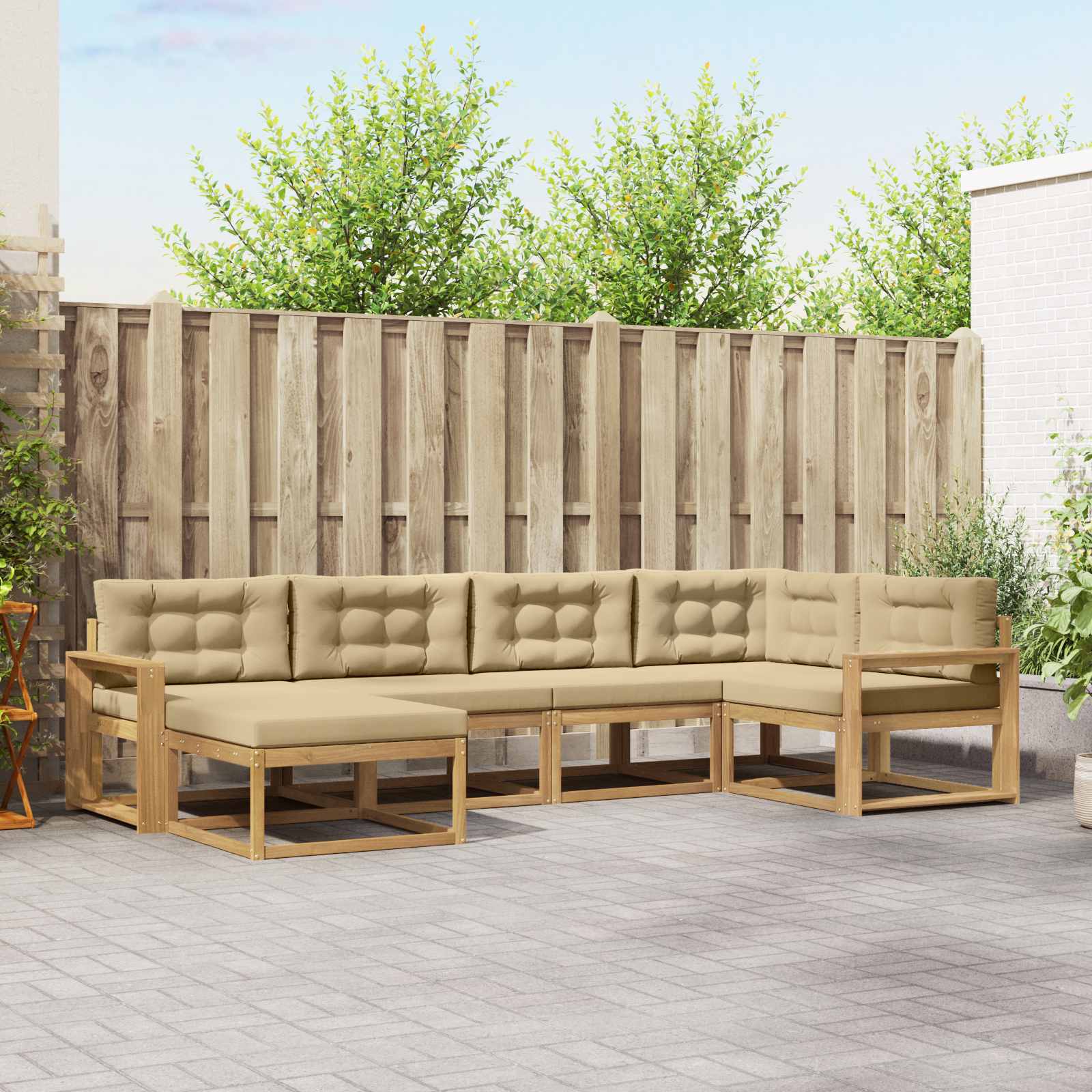 Udendørs sofagruppe med pude 5 pcs Hvid og Beige Polyester