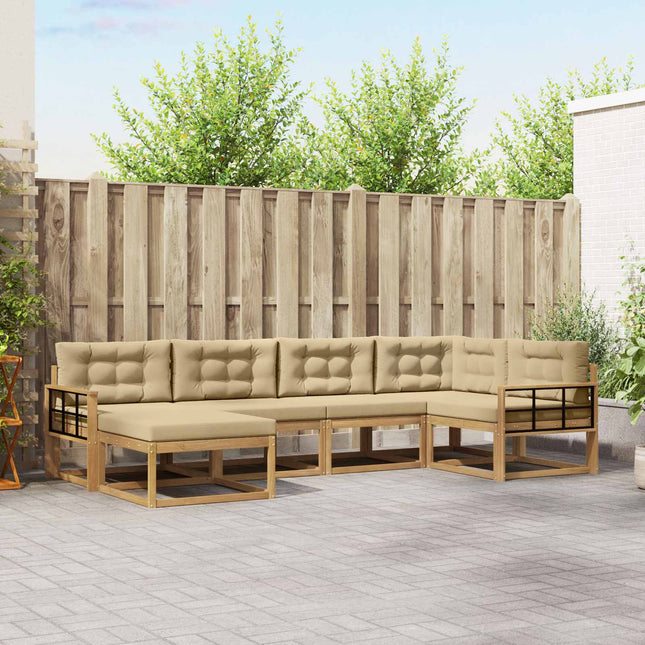 Udendørs sofagruppe med pude 5 pcs Hvid og Beige Polyester