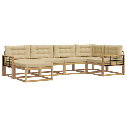 Udendørs sofagruppe med pude 5 pcs Hvid og Beige Polyester
