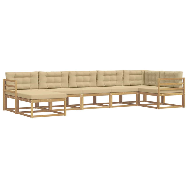 Udendørs sofagruppe med pude 7 pcs Hvid og Beige