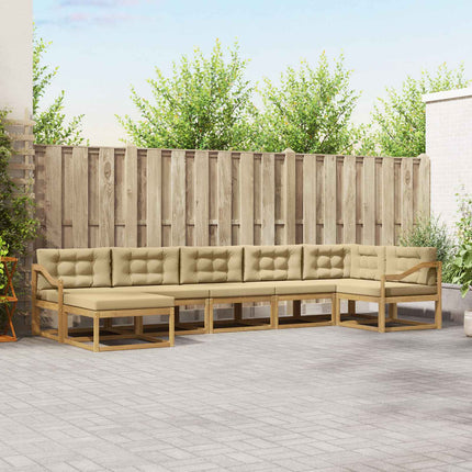 Udendørs sofagruppe med pude 7 pcs Hvid og Beige