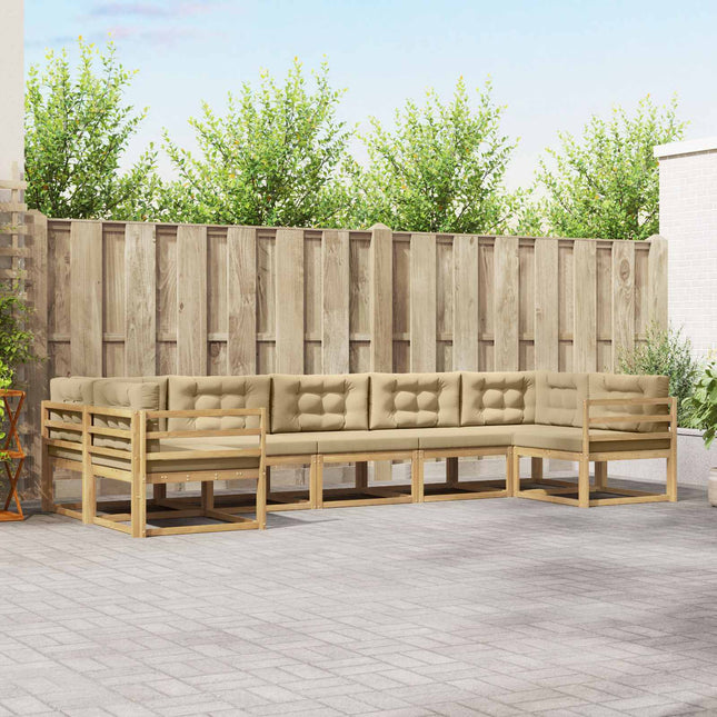 Udendørs sofagruppe med pude 7 pcs Hvid og Beige