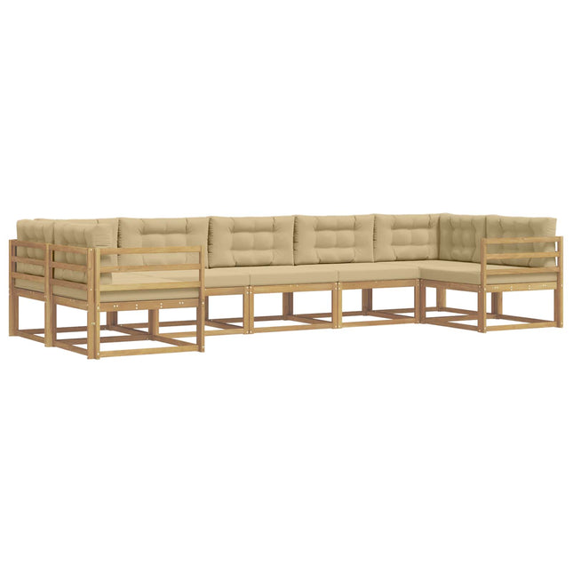 Udendørs sofagruppe med pude 7 pcs Hvid og Beige