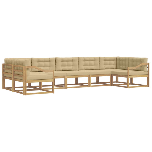 Udendørs sofagruppe med pude 7 pcs Hvid og Beige