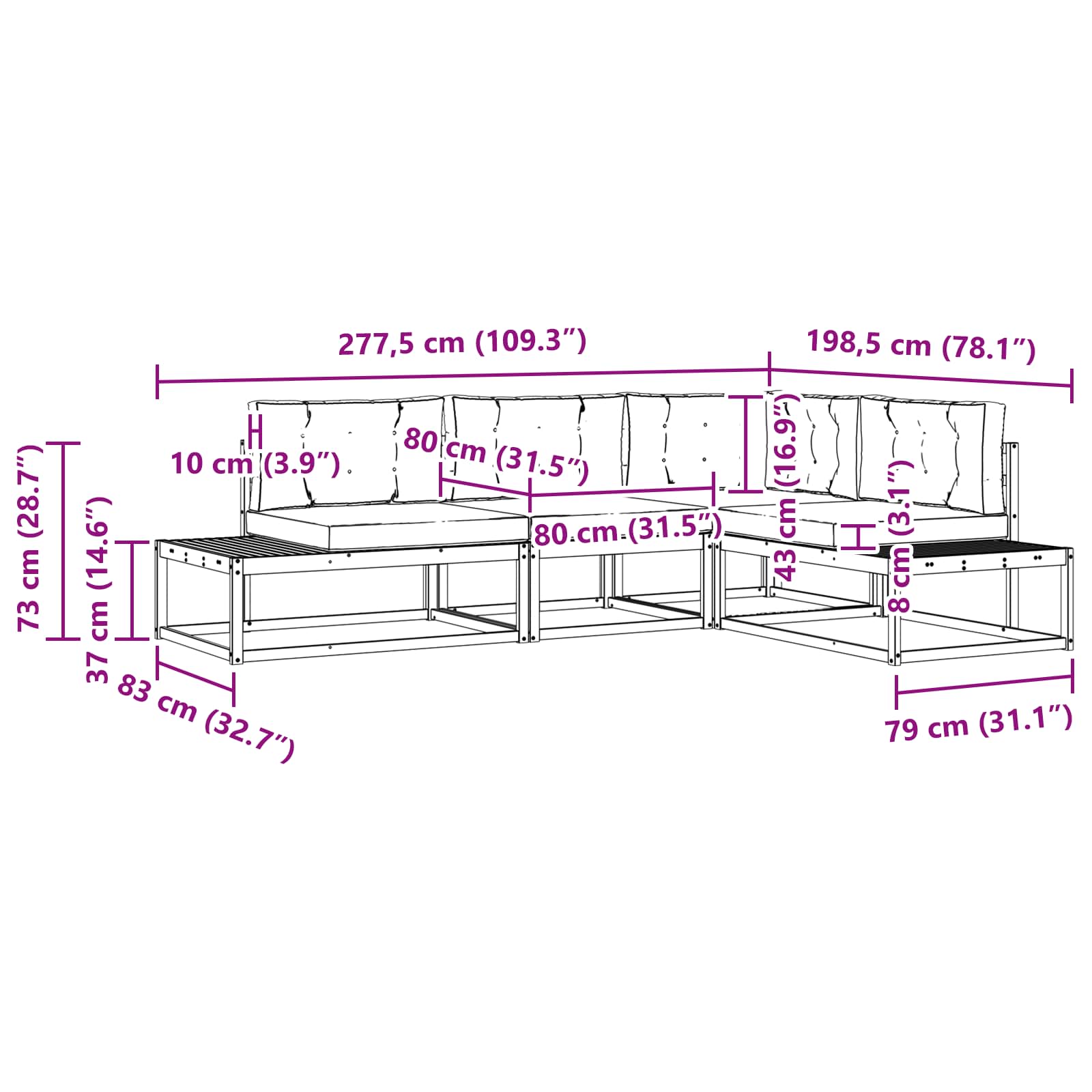 Udendørs sofagruppe Hvid 277,5 x 198,5 x 73 cm Polyester