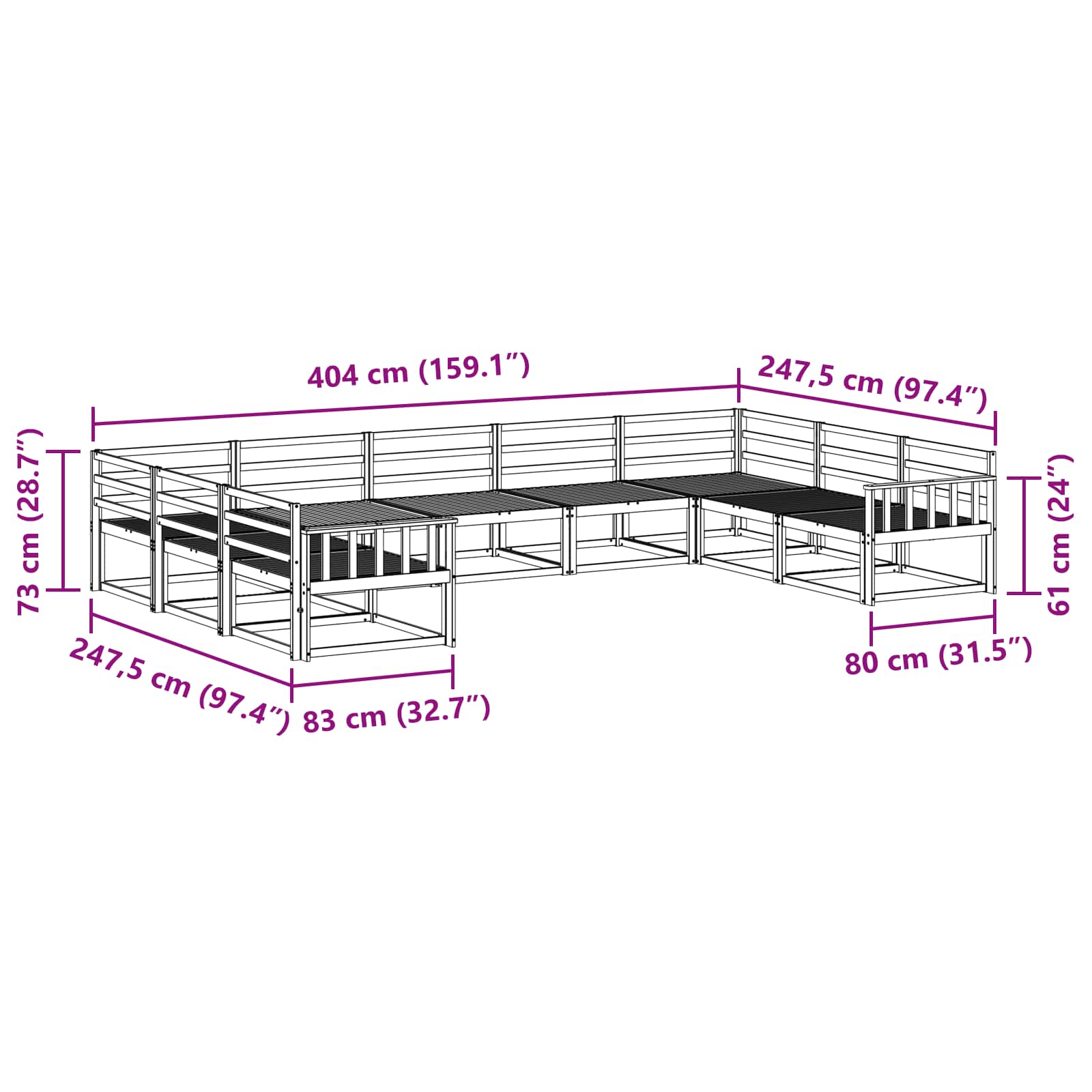 Udendørs sofagruppe 9 pcs Hvid 404 x 247,5 x 73 cm
