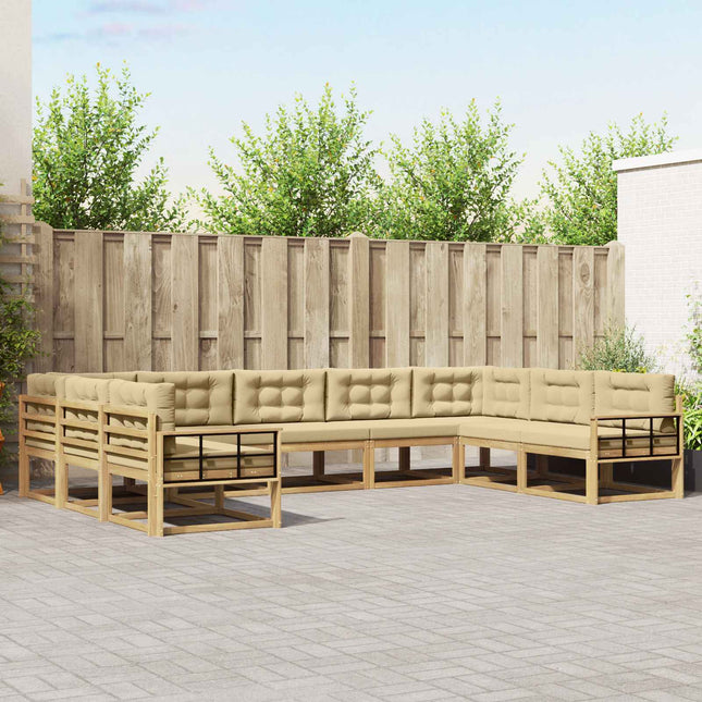 Udendørs sofagruppe med pude 9 pcs Hvid og Beige