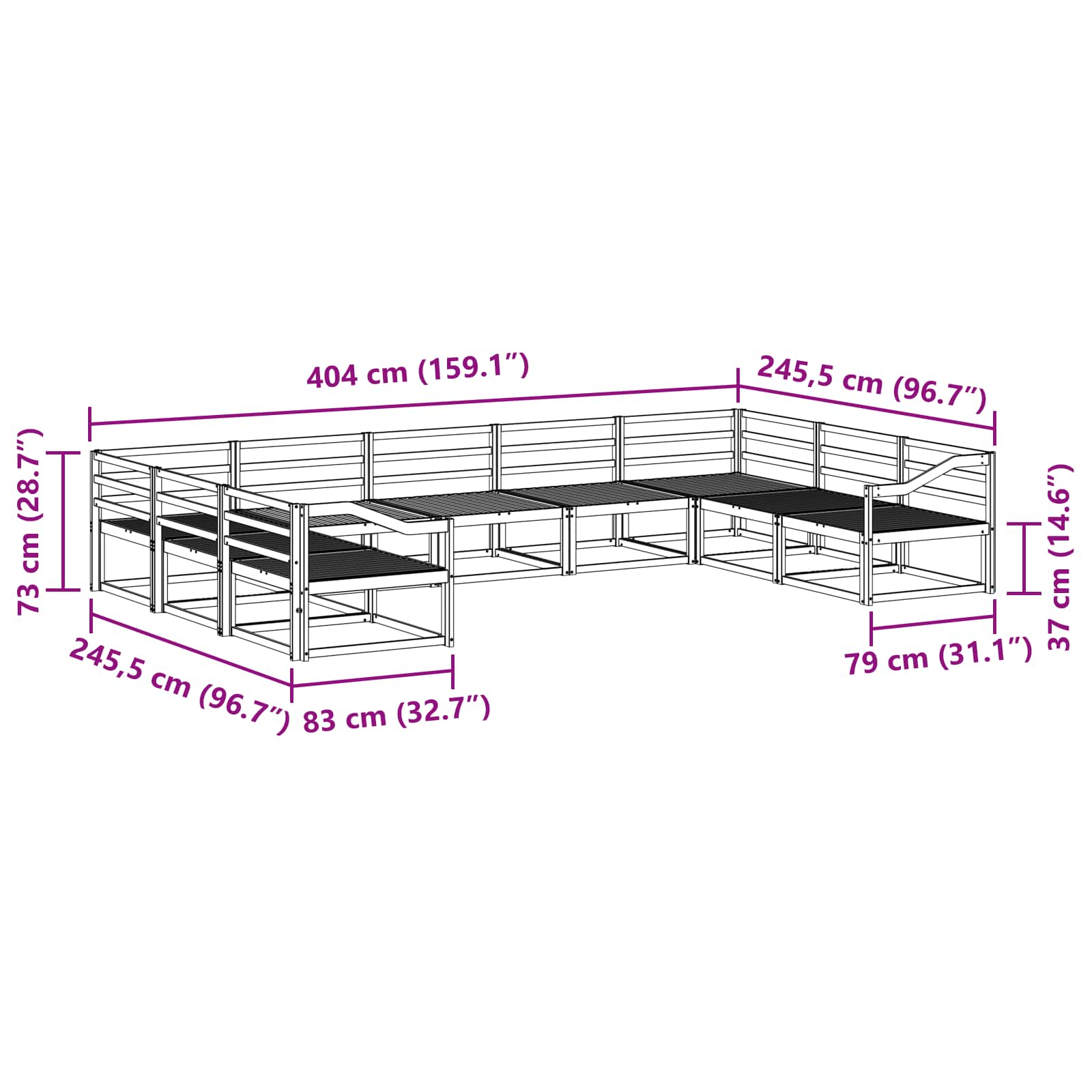 Udendørs sofagruppe 9 pcs Hvid 404 x 245,5 x 73 cm