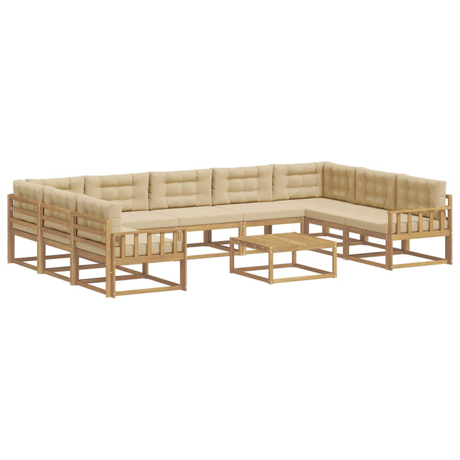 Udendørs sofagruppe med pude 10 pcs Hvid og Beige