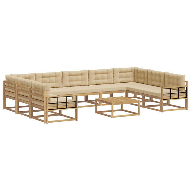 Udendørs sofagruppe med pude 10 pcs Hvid og Beige