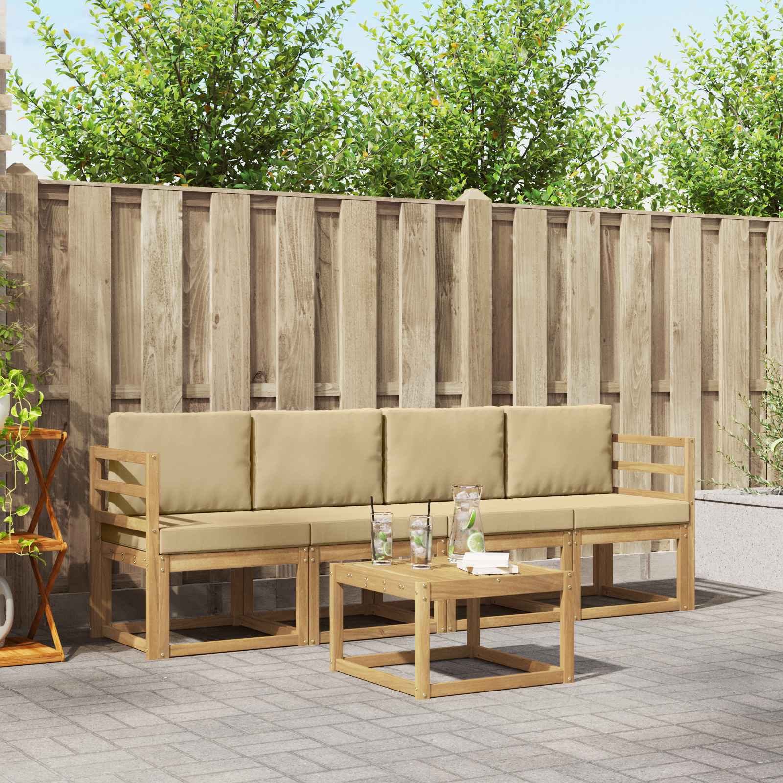 Udendørs sofagruppe med pude 5 pcs Hvid og Beige