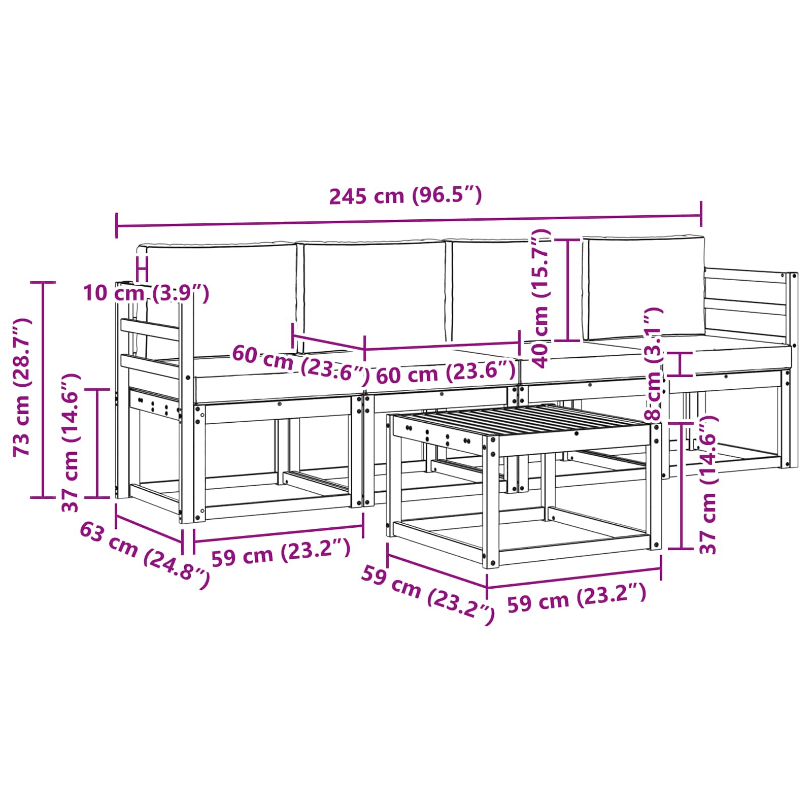 Udendørs sofagruppe med pude 5 pcs Hvid og Beige