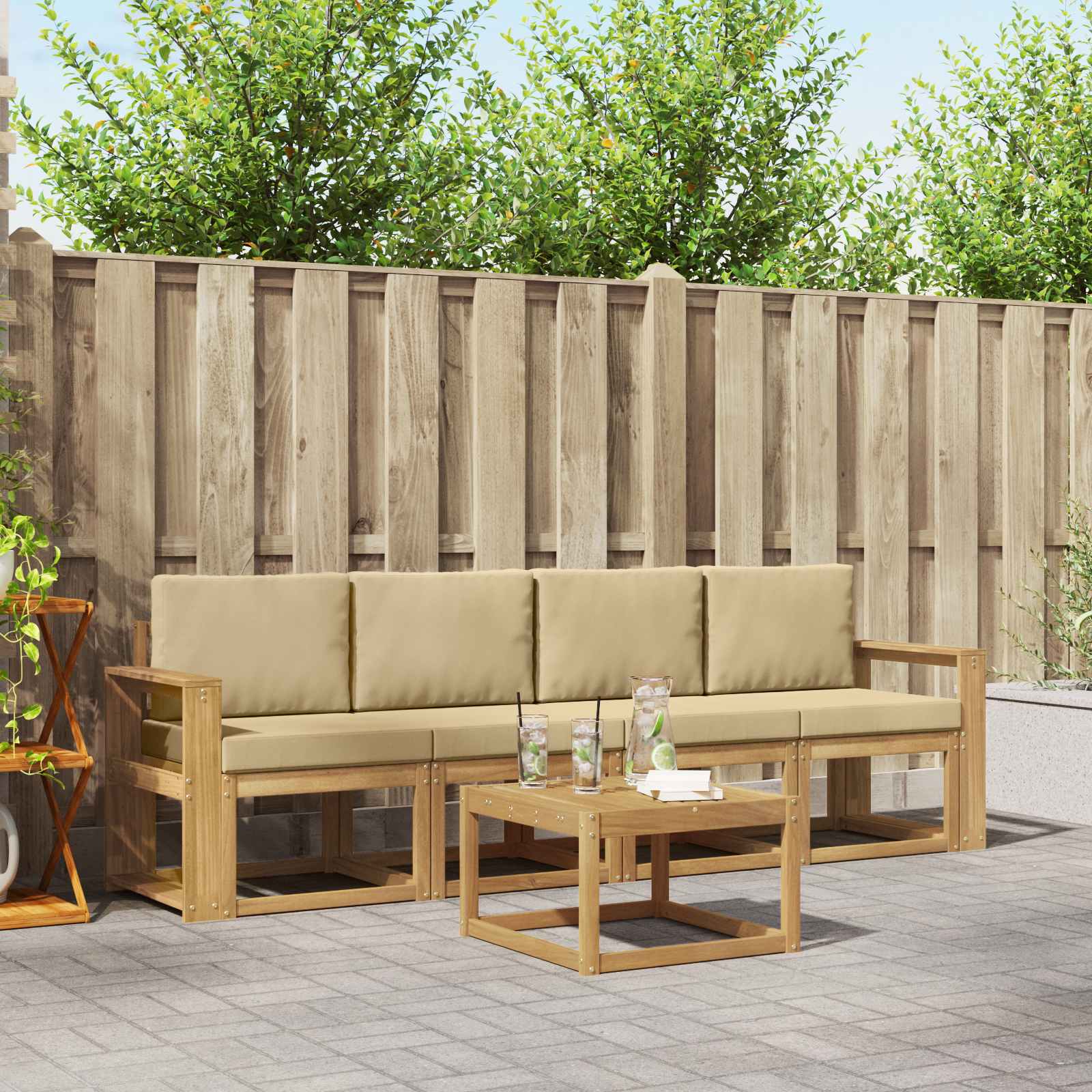 Udendørs sofagruppe med pude 5 pcs Hvid og Beige