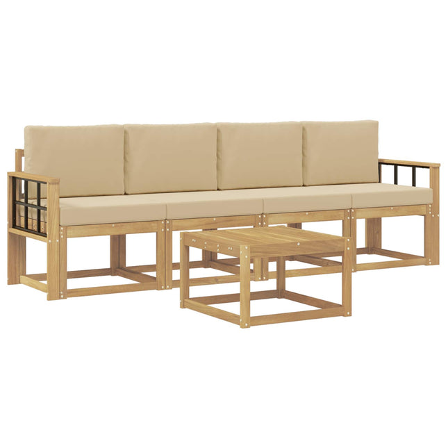 Udendørs sofagruppe med pude 5 pcs Hvid og Beige
