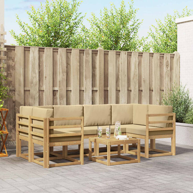 Udendørs sofagruppe med pude 7 pcs Hvid og Beige