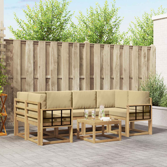 Udendørs sofagruppe med pude 7 pcs Hvid og Beige
