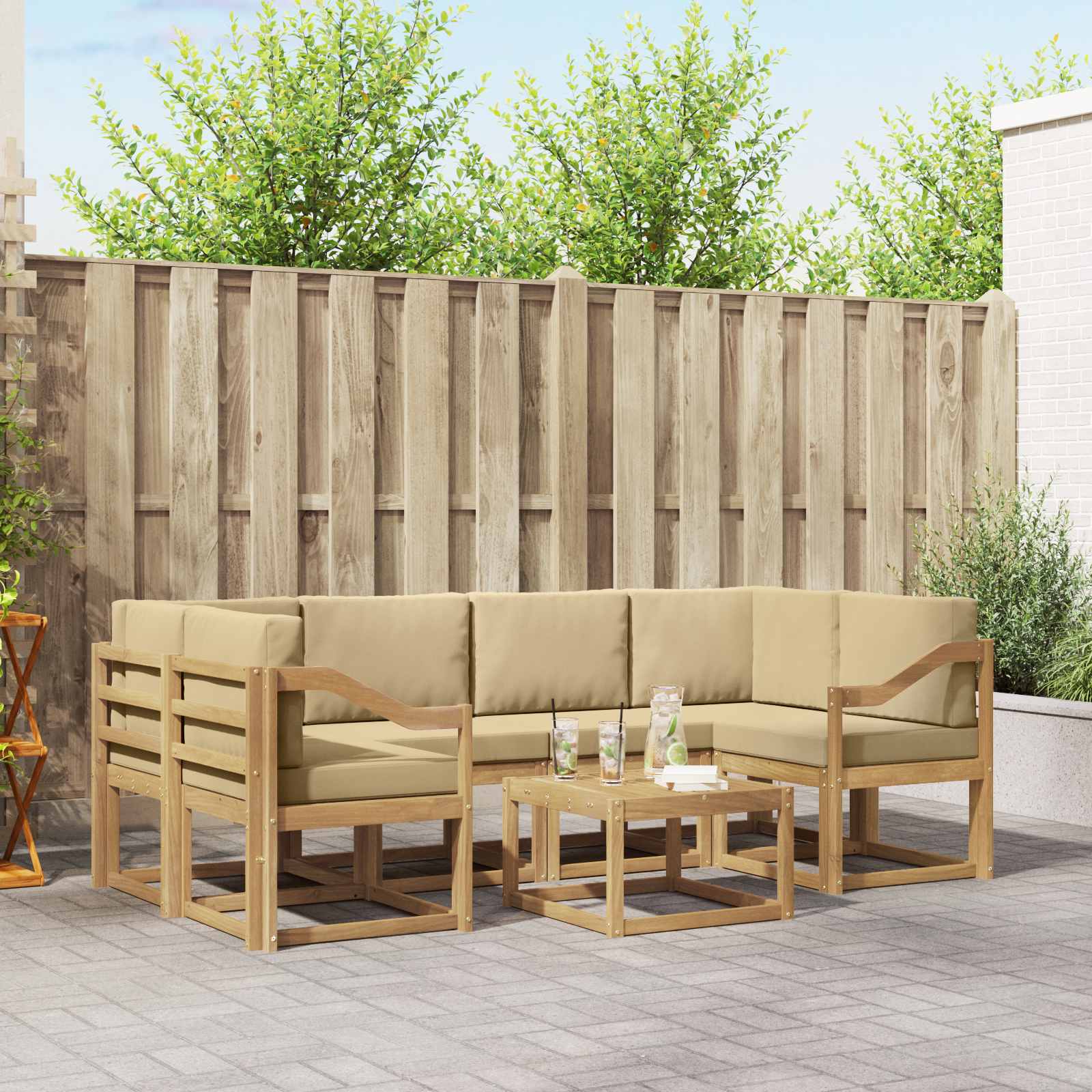 Udendørs sofagruppe med pude 7 pcs Hvid og Beige