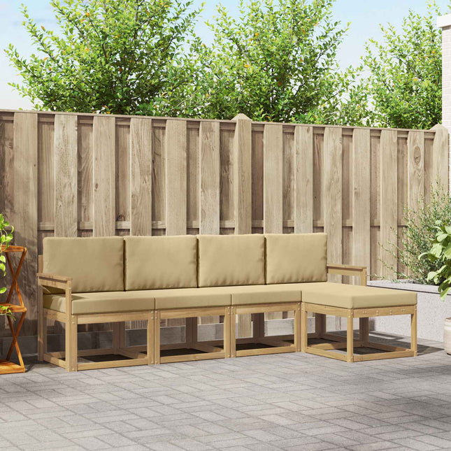 Udendørs sofagruppe med pude 5 pcs Hvid og Beige