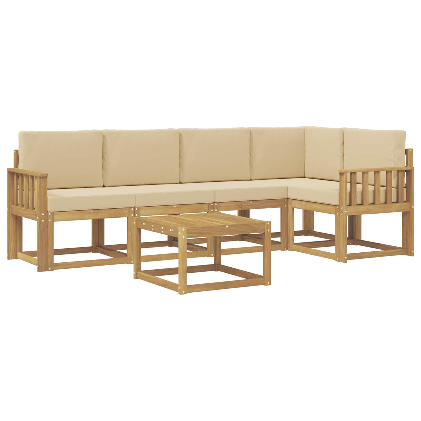 Udendørs sofagruppe 6 pcs Hvid og Beige Massivt Akacietræ