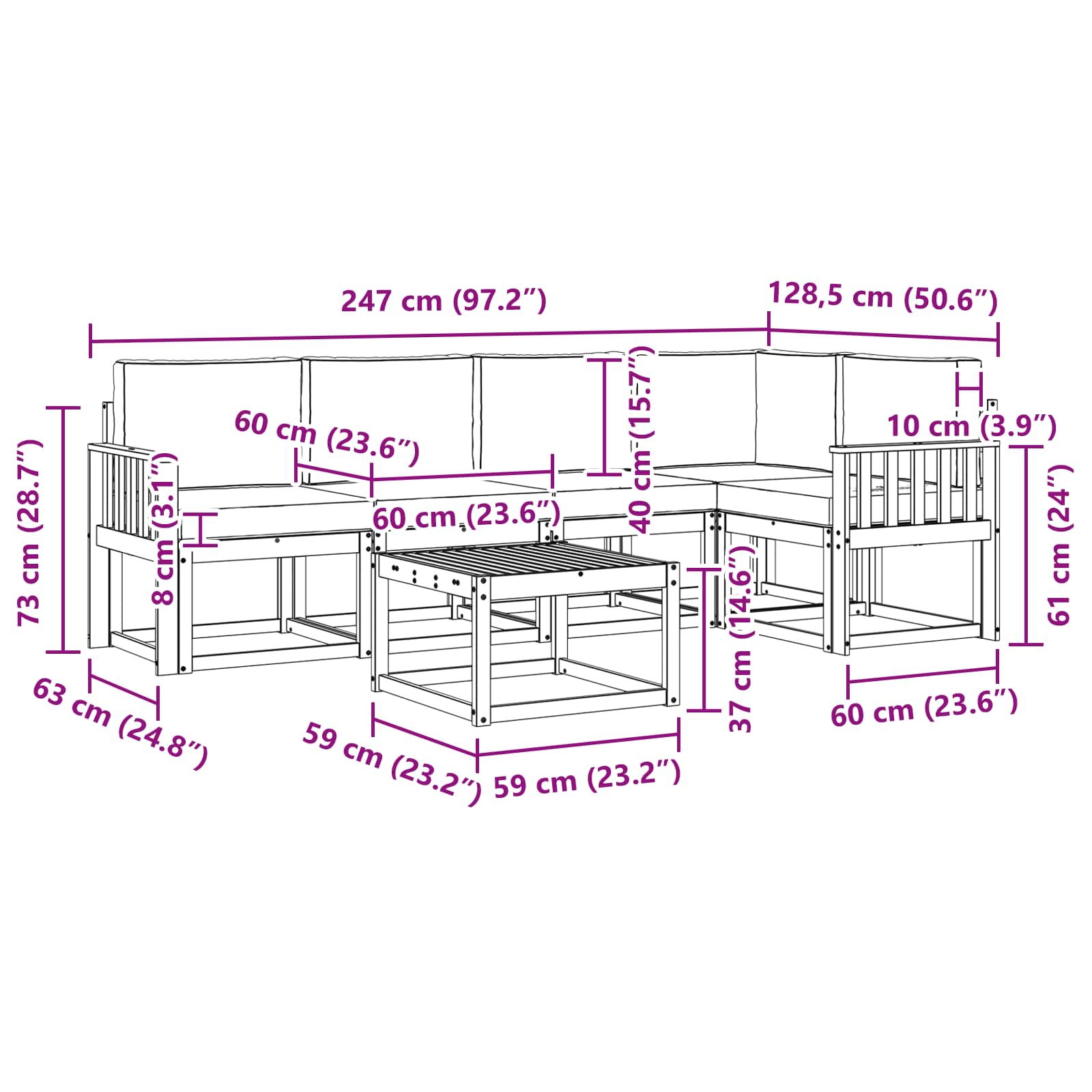 Udendørs sofagruppe 6 pcs Hvid og Beige Massivt Akacietræ