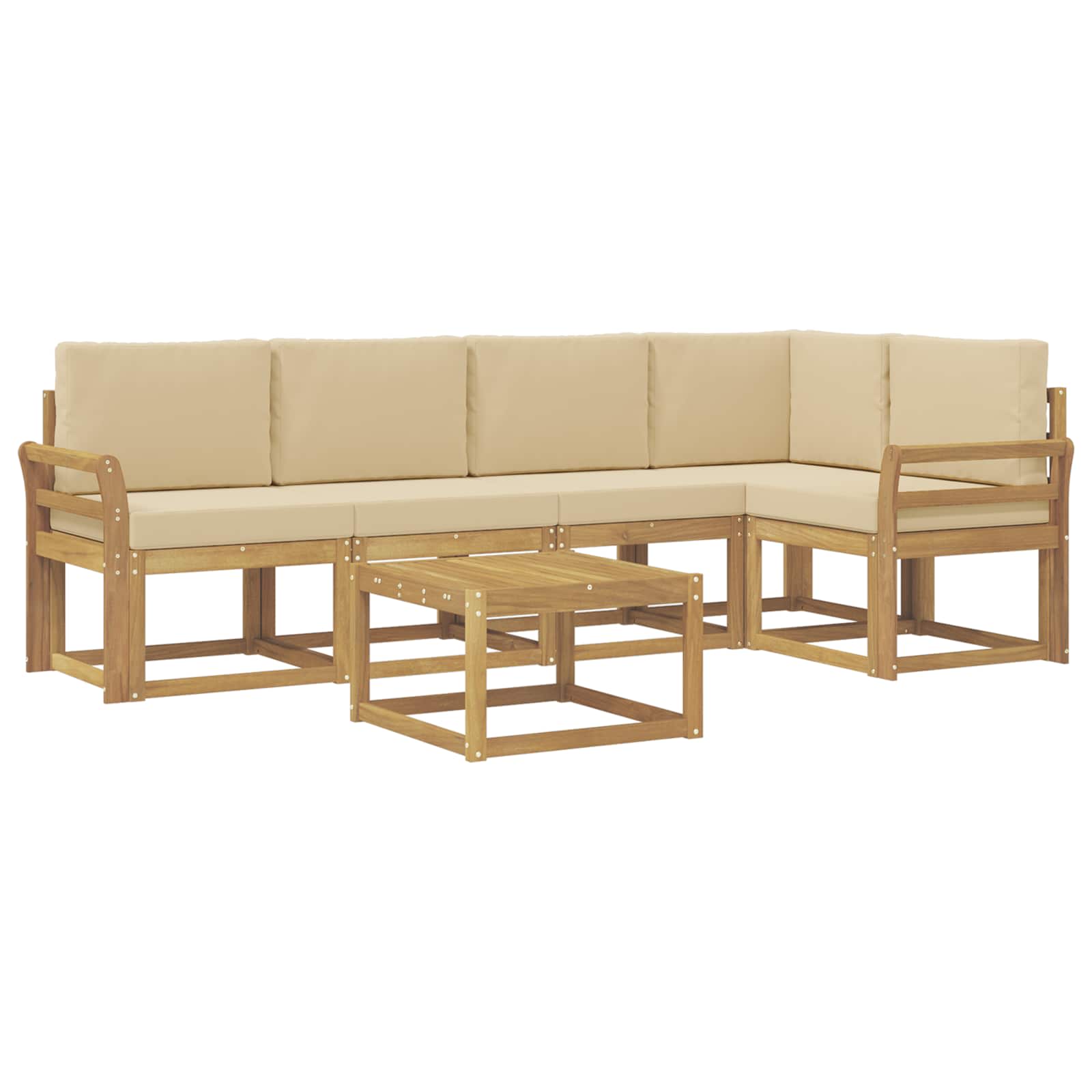 Udendørs sofagruppe 6 pcs Hvid og Beige Massivt Akacietræ