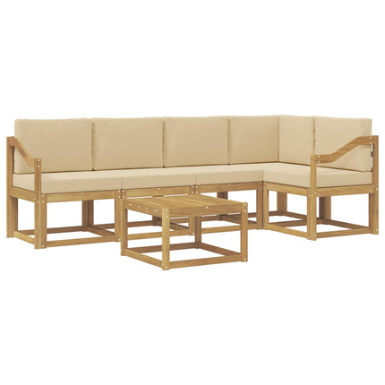 Udendørs sofagruppe 6 pcs Hvid og Beige Massivt Akacietræ