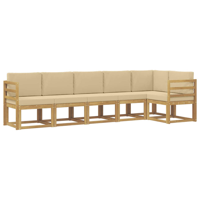 Udendørs sofagruppe med pude 6 pcs Hvid og Beige Polyester