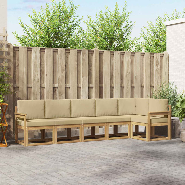 Udendørs sofagruppe med pude 6 pcs Hvid og Beige Polyester