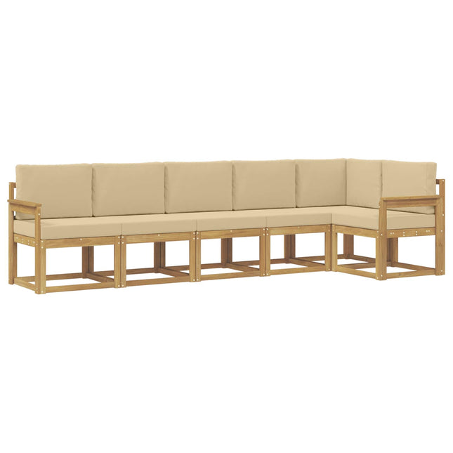 Udendørs sofagruppe med pude 6 pcs Hvid og Beige Polyester