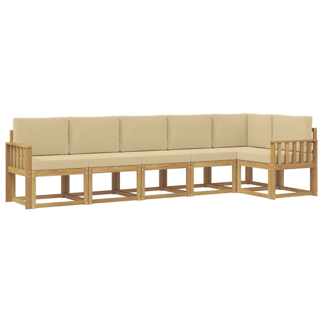 Udendørs sofagruppe med pude 6 pcs Hvid og Beige Polyester