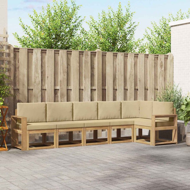 Udendørs sofagruppe med pude 6 pcs Hvid og Beige Polyester