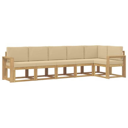 Udendørs sofagruppe med pude 6 pcs Hvid og Beige Polyester