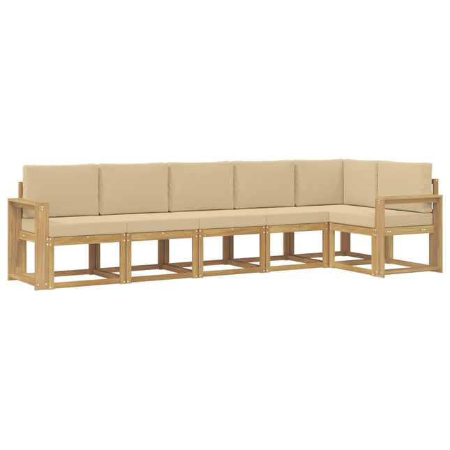 Udendørs sofagruppe med pude 6 pcs Hvid og Beige Polyester