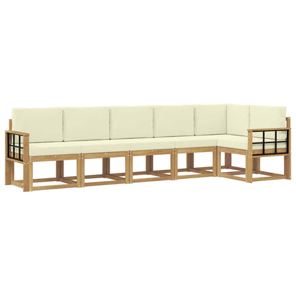 Udendørs sofagruppe 6 pcs Hvid og cremefarvet Polyester