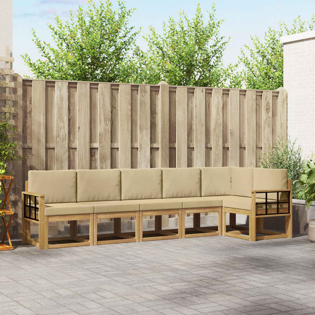 Udendørs sofagruppe med pude 6 pcs Hvid og Beige Polyester