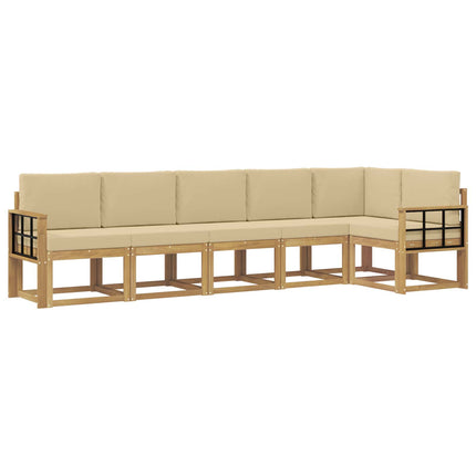 Udendørs sofagruppe med pude 6 pcs Hvid og Beige Polyester