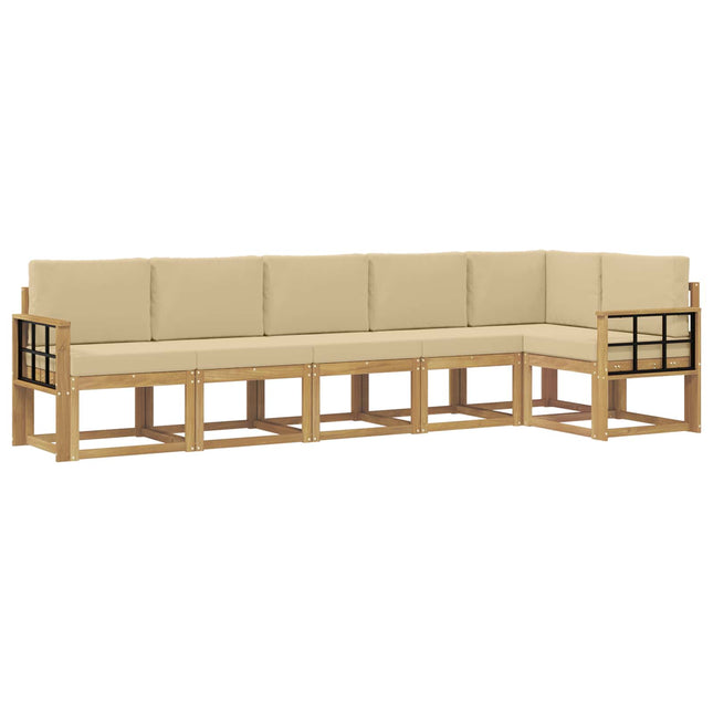 Udendørs sofagruppe med pude 6 pcs Hvid og Beige Polyester