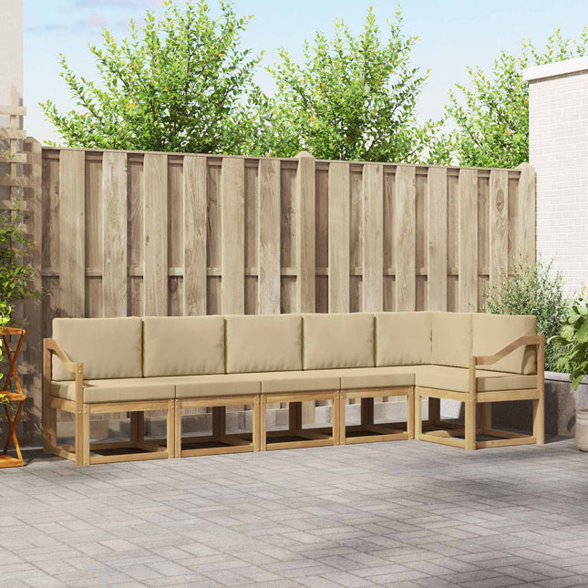 Udendørs sofagruppe med pude 6 pcs Hvid og Beige Polyester