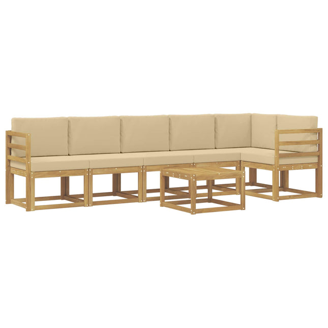 Udendørs sofagruppe med pude 7 pcs Hvid og Beige Polyester