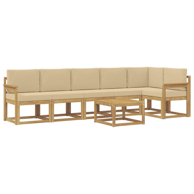 Udendørs sofagruppe med pude 7 pcs Hvid og Beige Polyester